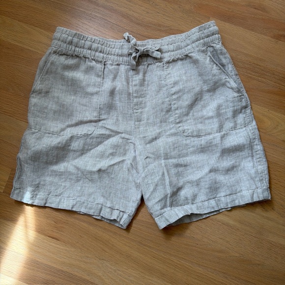 Garnet Hill Pants - Garnet Hill Linen Shorts Drawstring Waist  7 Inch Medium Coastal Beach Summer